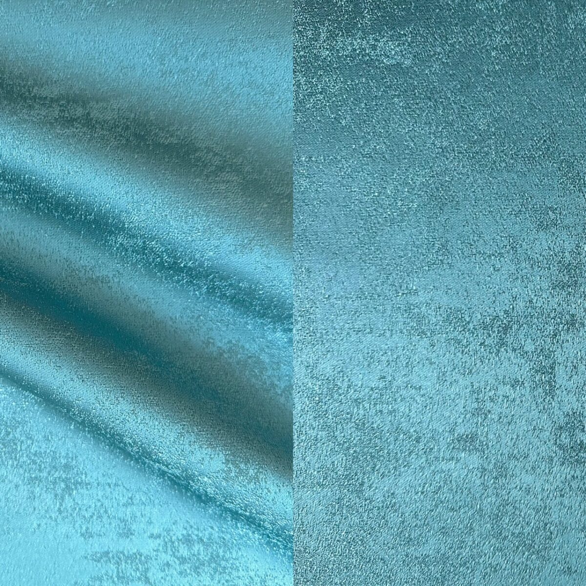 Teal green textured tablecloth.