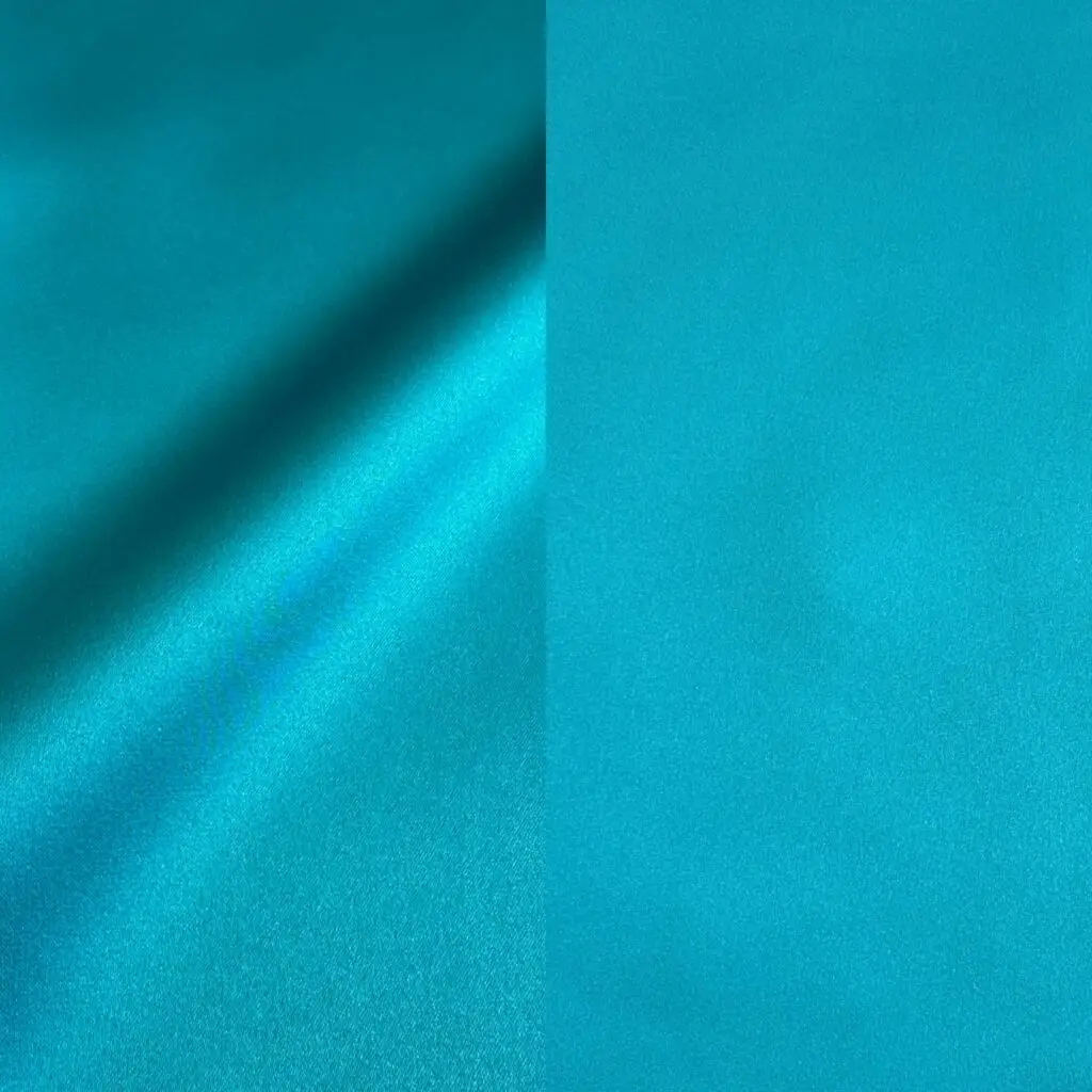 Vibrant turqouise satin tablecloths and runners.