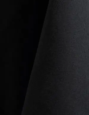 Black polyester tablecloth, runner, sash, and dinner napkin.