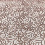 Blush pink rose gold sequin leaf print sheer tablecloth and runner.