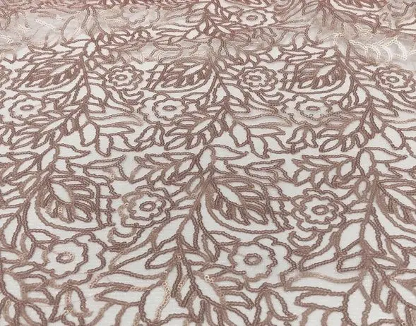 Blush pink rose gold sequin leaf print sheer tablecloth and runner.