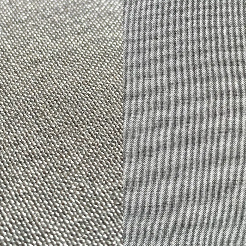 Elevated grey burlap-like tablecloth.