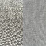 Elevated grey burlap-like tablecloth.