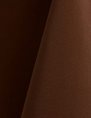 Brown polyester tablecloth, runner, sash, and dinner napkin.