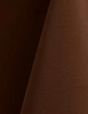 Brown polyester tablecloth, runner, sash, and dinner napkin.