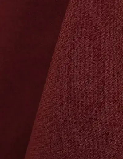 Burgundy cotton tablecloth and dinner napkin.