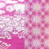 Bright pink whimsical tablecloth.