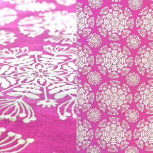 Bright pink whimsical tablecloth.