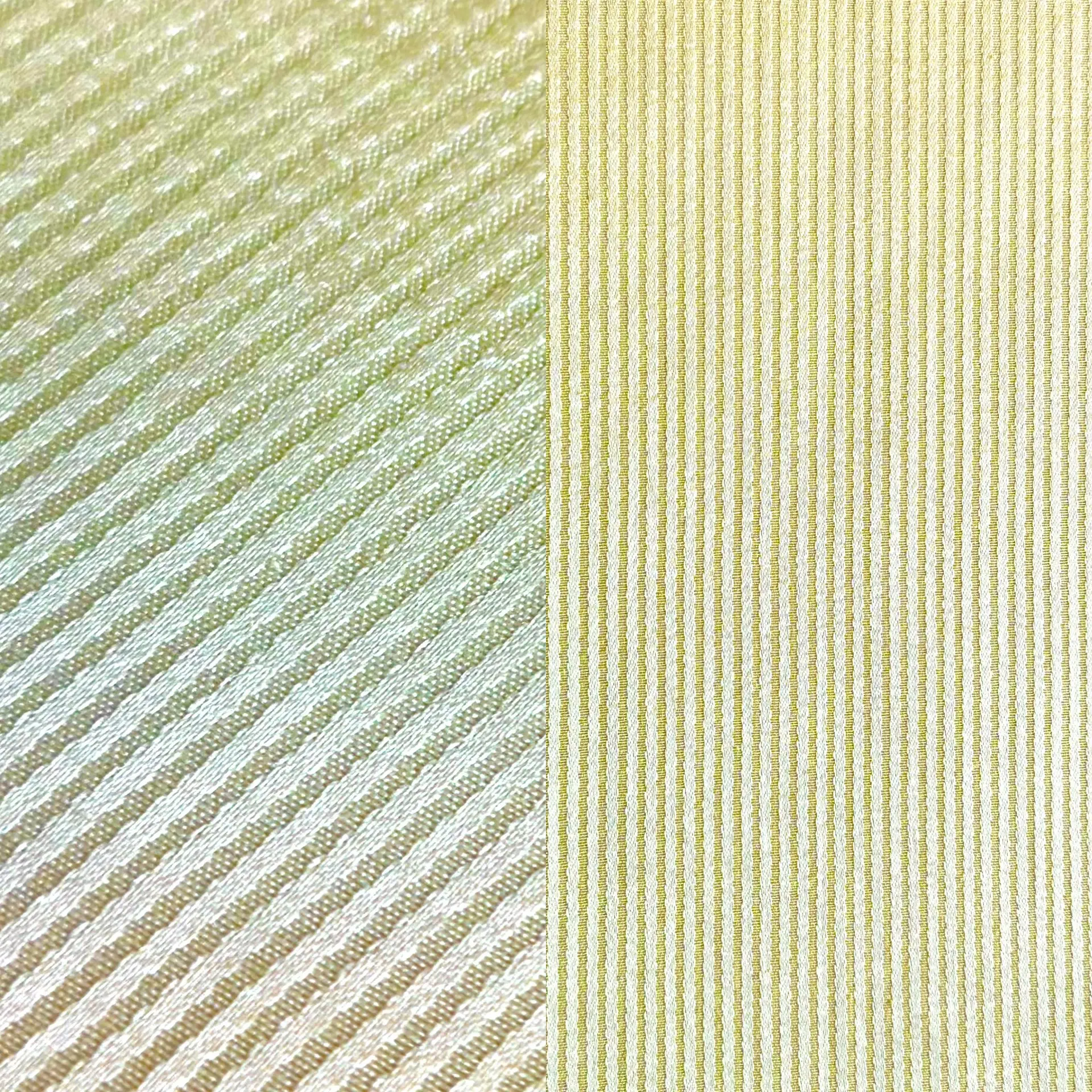 Cream striped tablecloth, dinner napkin, and cocktail napkin.