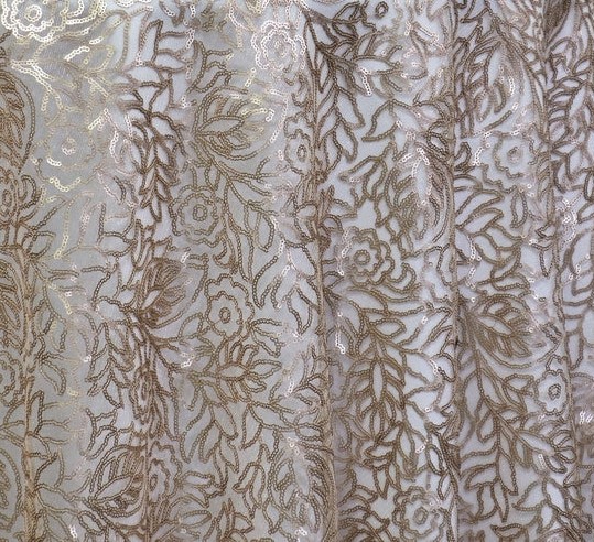 Champagne sequin leaf print sheer tablecloth and runner.