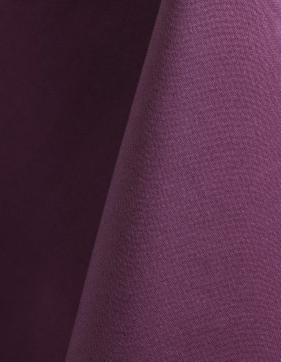 Claret purple polyester tablecloth, runner, sash, and dinner napkin.