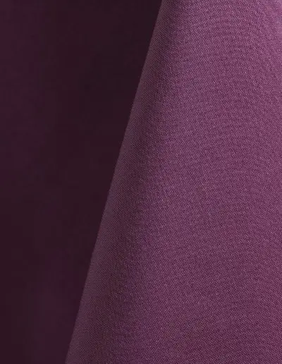 Claret purple polyester tablecloth, runner, sash, and dinner napkin.