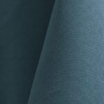 Medium blue polyester tablecloth, runner, sash, and dinner napkin.