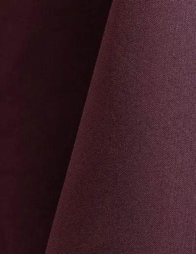 Eggplant purple polyester tablecloth, runner, sash, and dinner napkin.