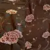 Brown and gold embroidered tablecloth.