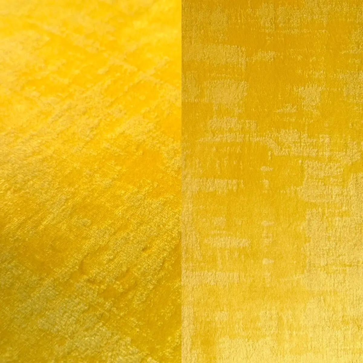Distressed golden yellow velvet tablecloth and runner.