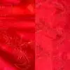Red satin sequin floral print tablecloth and runner.