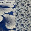 Blue and silver ginkgo leaf print tablecloth and runner.