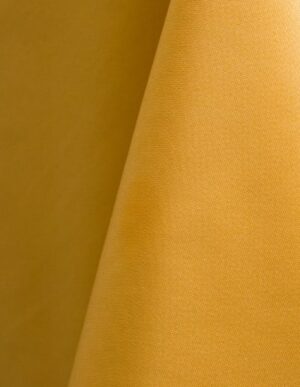 Gold polyester tablecloth, runner, sash, and dinner napkin.