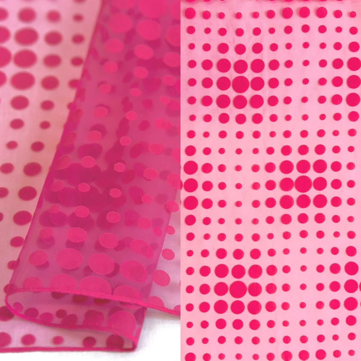 Hot pink sheer polka dot tablecloth and runner.