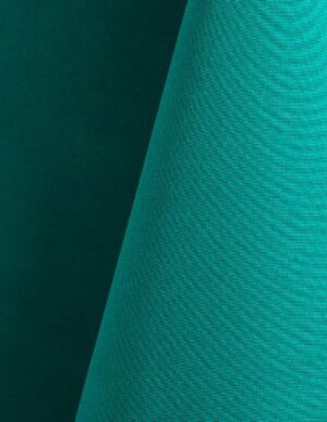 Jade green polyester tablecloth, runner, sash, and dinner napkin.