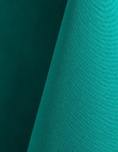 Jade green polyester tablecloth, runner, sash, and dinner napkin.