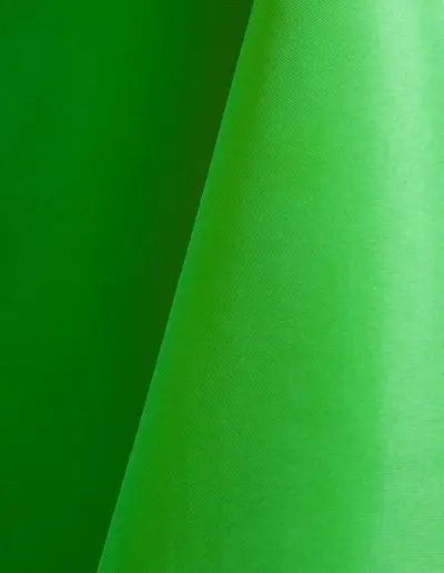 Kelly green polyester tablecloth, runner, sash, and dinner napkin.