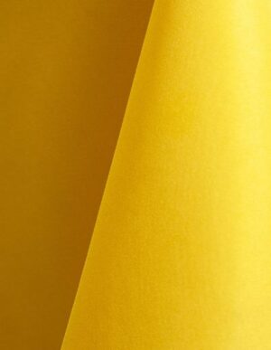 Lemon yellow polyester tablecloth, runner, sash, and dinner napkin.