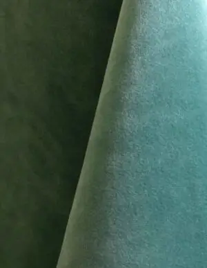 Rich blue green velvet tablecloth and dinner napkin.