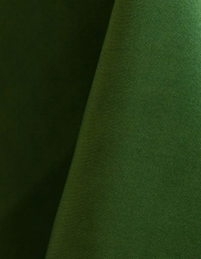 Moss green polyester tablecloth, runner, sash, and dinner napkin.