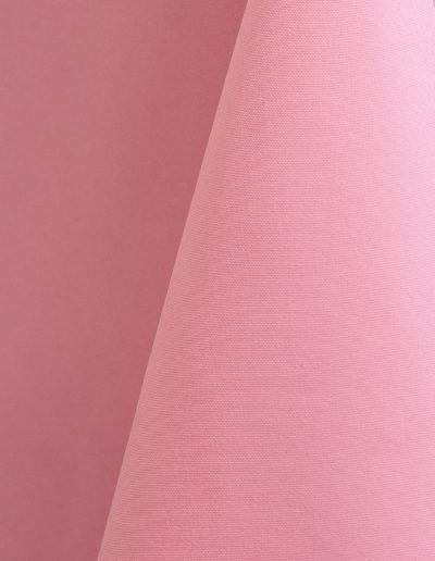 Bright pink polyester tablecloth, runner, sash, and dinner napkin.