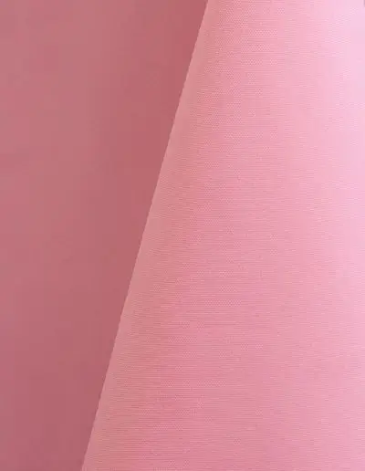 Bright pink polyester tablecloth, runner, sash, and dinner napkin.