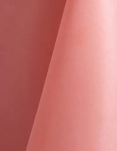 Pink polyester tablecloth, runner, sash, and dinner napkin.