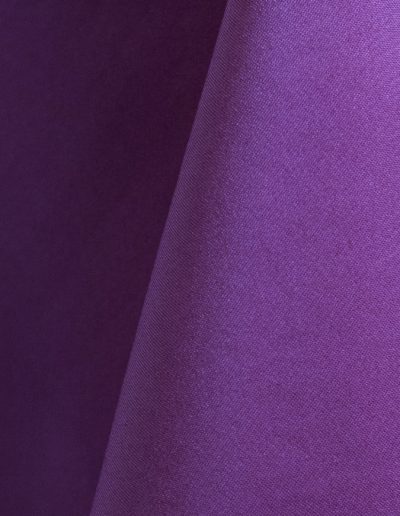 Purple polyester tablecloth, runner, sash, and dinner napkin.