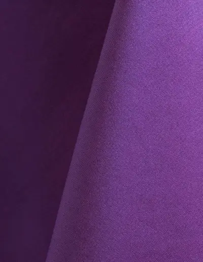 Purple polyester tablecloth, runner, sash, and dinner napkin.