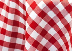 Red and white gingham tablecloth.