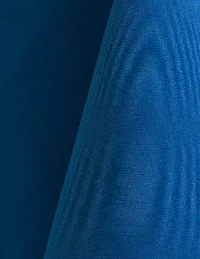 Royal blue polyester tablecloth, runner, sash, and dinner napkin.