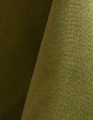 Sage green polyester tablecloth, runner, sash, and dinner napkin.