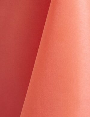 Salmon pink polyester tablecloth, runner, sash, and dinner napkin.