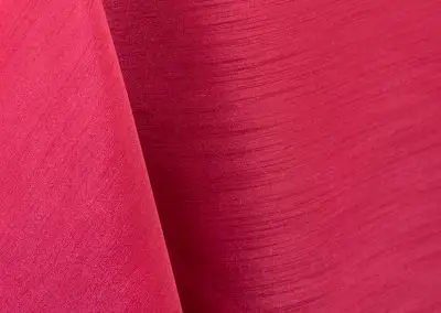 Watermelon pink majestic dupioni tablecloth, runner, sash, and dinner napkin.