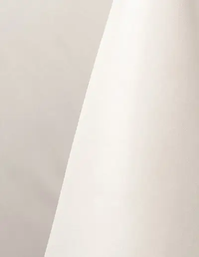 White polyester tablecloth, runner, sash, and dinner napkin.