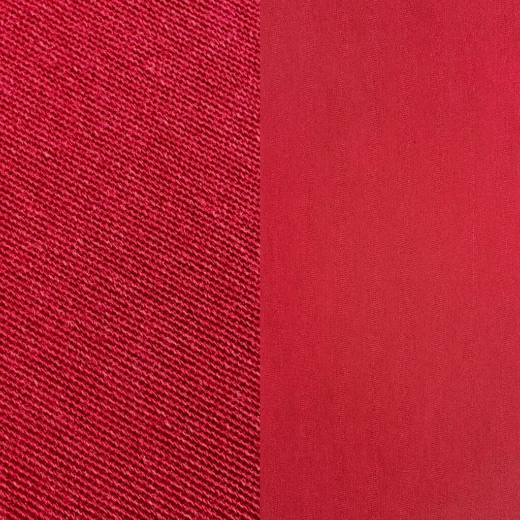 Deep red cotton tablecloth and cocktail napkin.