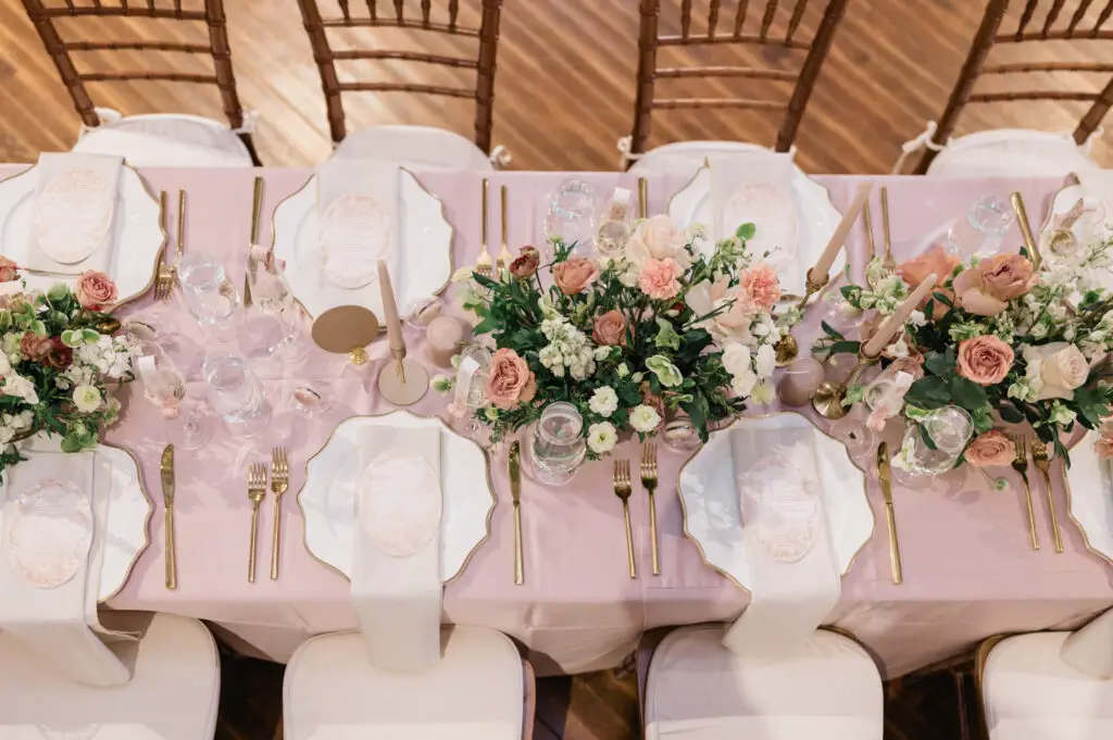Light Pink Poly Tablecloth and Blush Poly Napkins