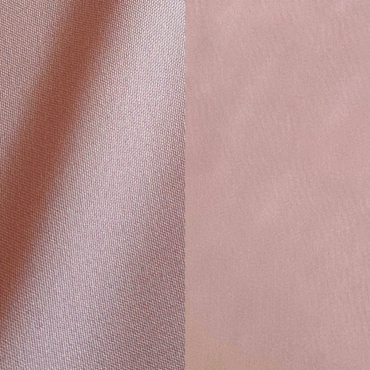 Dusty mauve pink polyester tablecloth, runner, sash, and dinner napkin.