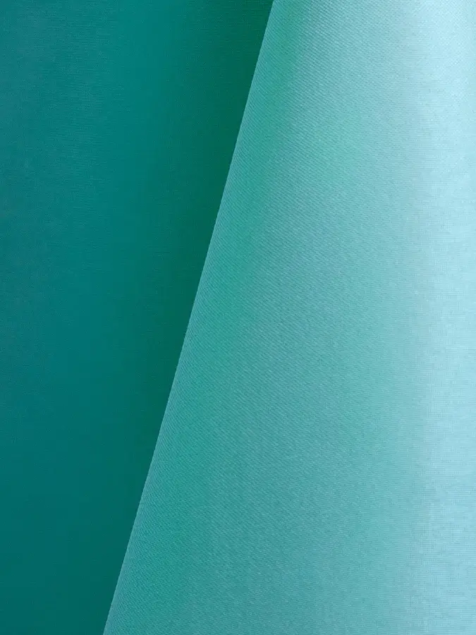Turquoise blue polyester tablecloth, runner, sash, and dinner napkin.