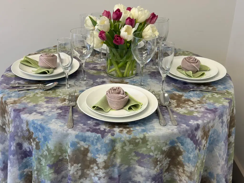 Sheer Hydrangea over Bluebell with Ballet Napkin and Meadow Cocktail Napkin
