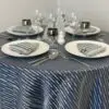 Silver Ribbon over Navy Satin with Platinum Napkin