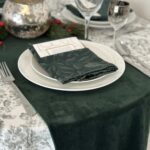 Eloise with Pine Velvet Runner and Juniper Damask Napkin