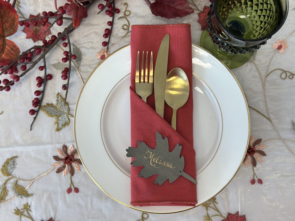 Florentine over Champagne Satin with Devon Poppy Napkin